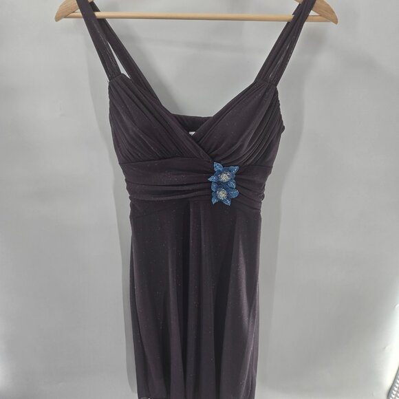 Vintage Speechless Smoky Purple Blue Rosette Shimmer Glitter Y2K Midi Dress - Picture 2 of 15